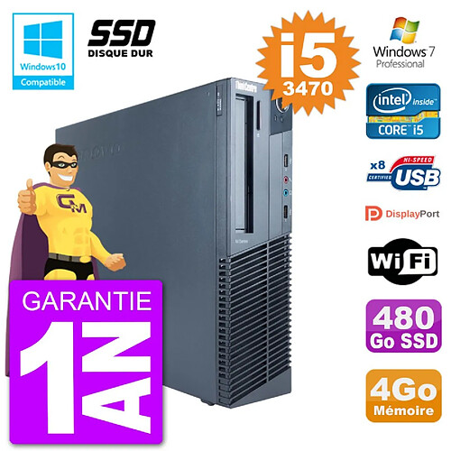 PC Lenovo ThinkCentre M82 SFF i5-3470 RAM 4Go SSD 480Go Graveur DVD Wifi W7 · Occasion