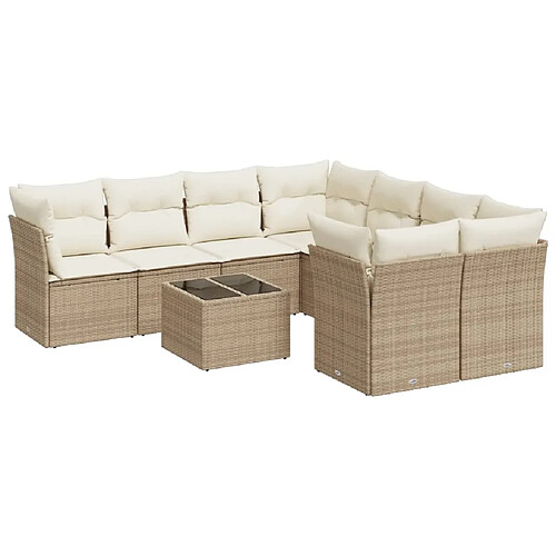 Maison Chic Salon de jardin avec coussins 9 pcs | Ensemble de Table et chaises | Mobilier d'Extérieur beige résine tressée -GKD84665