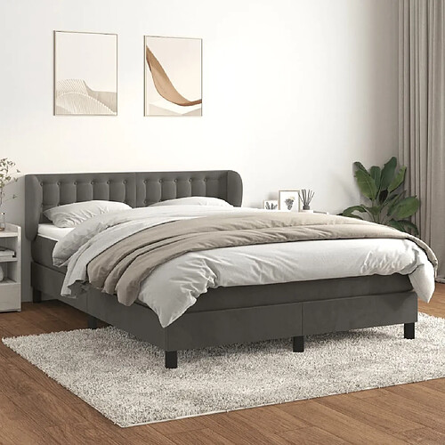 Maison Chic Lit Adulte - Lit simple Lit à sommier tapissier et matelas moelleux - Meuble de Chambre - Gris foncé 140x190cm Velours -MN77846