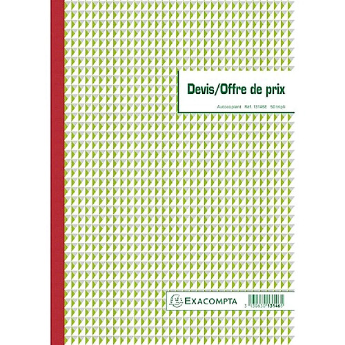 Cahier de devis / offre de prix Manifold Exacompta autocopiant 29,7 x 21 cm 50 pages triple exemplaires 13146E