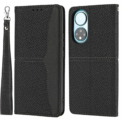 Etui en PU texture tissée légère avec support noir pour votre Honor 50