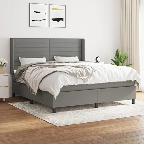 Maison Chic Lit Adulte - Lit simple Lit à sommier tapissier avec matelas moelleux - Meuble de Chambre - Gris foncé 180x200cm Tissu -MN43274