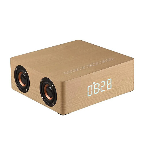 Yonis Enceinte Bluetooth Bois Multifonctionnelle Alarme Horloge Puissante Basses Connexion Stable