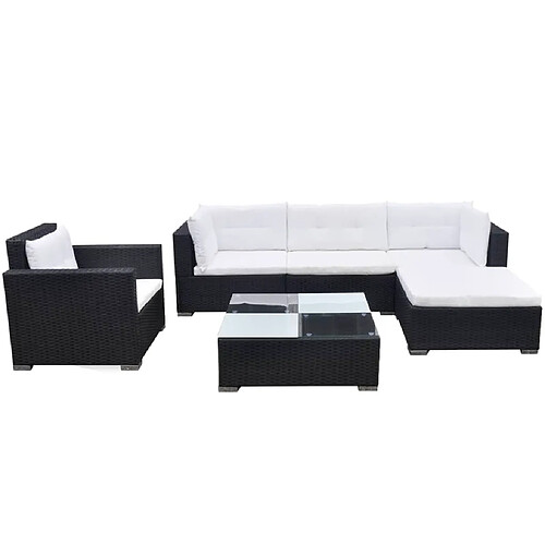 Maison Chic Salon de jardin 6 pcs + coussins - Mobilier/Meubles de jardin - Table et chaises d'extérieur Résine tressée Noir -MN66183