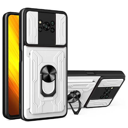 Coque en TPU antichoc avec béquille en anneau et porte-carte blanc pour votre Xiaomi Poco X3/Poco X3 NFC/Poco X3 Pro