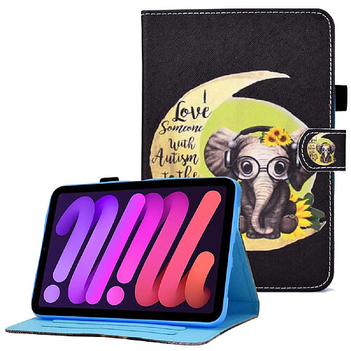 Etui en PU ligne de couture avec support et porte-cartes éléphant pour votre Apple iPad mini (2021)