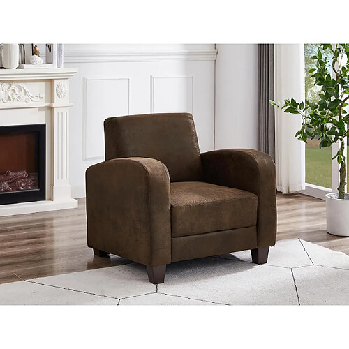 Vente-Unique Fauteuil club en microfibre marron aspect cuir vieilli MADIE II