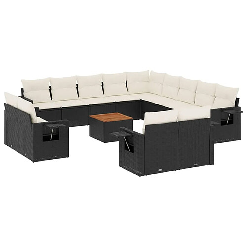 Maison Chic Salon de jardin avec coussins 14 pcs, Ensemble Tables et chaises de jardin, noir résine tressée -GKD954524