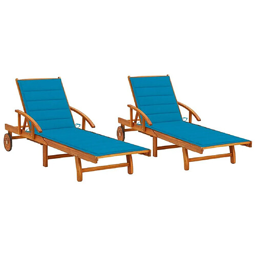 Maison Chic Lot de 2 Chaises longues avec coussins | Transat Bain de soleil Bois d'acacia solide -GKD68810