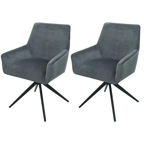 Decoshop26 Lot de 2 chaises de salle à manger avec accoudoirs siège rotatif en tissu gris foncé 04_0007379