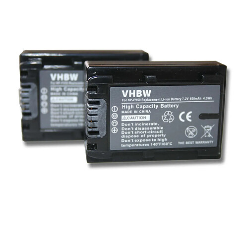 vhbw 2x Li-Ion batteries Set 600mAh (7.2V) pour appareil photo Sony FDR-AX100E, FDR-AX53, FDR-AXP33 et NP-FV30, NP-FV40.