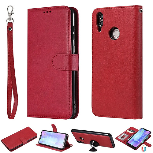 Wewoo Housse Coque Pour Huawei Honor 8C Étui de protection à rabat horizontal de couleur unie avec support et fentes cartes et portefeuille et cadre photo et lanière rouge