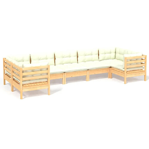 Maison Chic Salon de jardin 7 pcs + coussins - Mobilier/Meubles de jardin - Table et chaises d'extérieur crème Bois de pin -MN60934