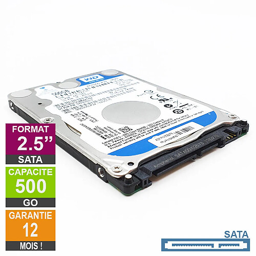 Disque Dur 500Go SATA 2.5 Western Digital Blue WD5000LPVX-60V0TT0 7mm 5400rpm 8Mo · Reconditionné