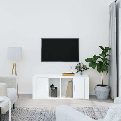 Maison Chic Meuble TV scandinave - Banc TV pour salon Blanc brillant 100x35x40 cm Bois d'ingénierie -MN77499