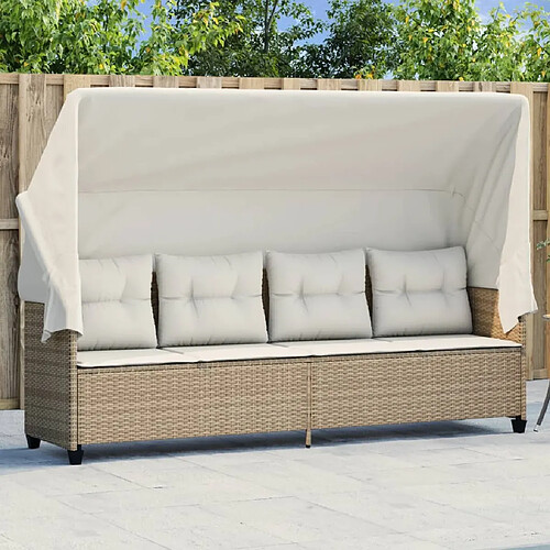 Maison Chic Chaise longue avec auvent et coussins | Bain de soleil Relax | Transat beige résine tressée -GKD16922