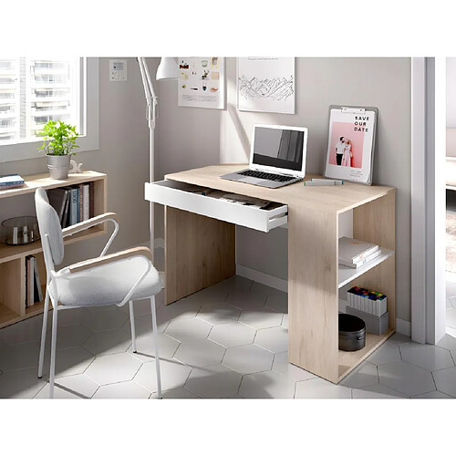 Vente-Unique Bureau avec rangements INES - Coloris : Chêne et Blanc