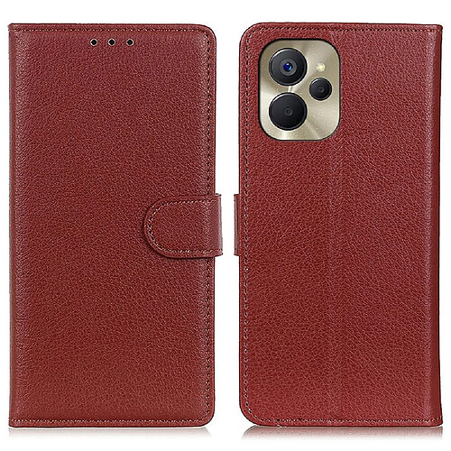 Etui en PU texture litchi, fermoir magnétique, anti-rayures avec support pour votre Realme 9i 5G - marron