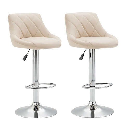 Decoshop26 2x Tabourets de bar en synthétique crème pivotant avec repose-pieds TDB10079