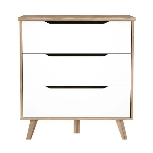 FINLANDEK Commode de chambre VANKKA scandinave decor chene et blanc mat + pieds en bois massif - L 80 cm