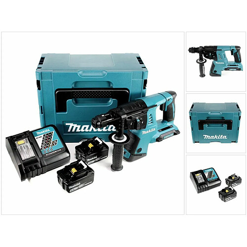 Makita DHR 264 2 x 18 V / 36 V Li-Ion SDS Plus Perforateur burineur sans fil avec boîtier Makpac 4 inclus 2 x BL 1850 18 V 5,0 Ah Li-Ion Batteries + 1 x DC18RC Chargeur