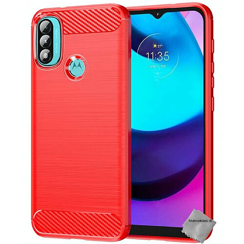 Htdmobiles Coque silicone gel carbone pour Motorola Moto E20 / E30 / E40 + verre trempe - ROUGE