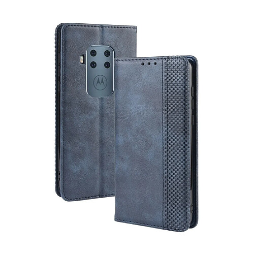 Wewoo Housse Coque Etui en cuir à boucle magnétique avec texture rétro pour Crazy Horse et rabat horizontal Motorola Moto One Proavec support et fentes cartes et cadre photo Bleu