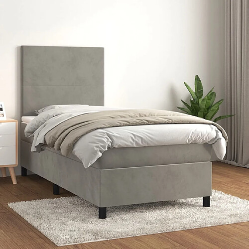 Maison Chic Lit Adulte - Lit simple Lit à sommier tapissier et matelas moelleux - Meuble de Chambre - Gris clair 100x200cm Velours -MN78572