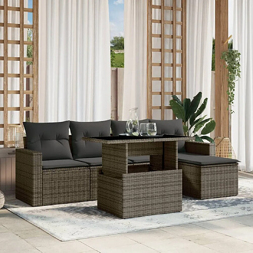 vidaXL Salon de jardin 6 pcs avec coussins gris résine tressée