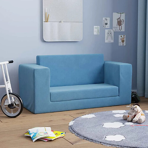 vidaXL Canapé-lit pour enfants 2 places bleu peluche douce