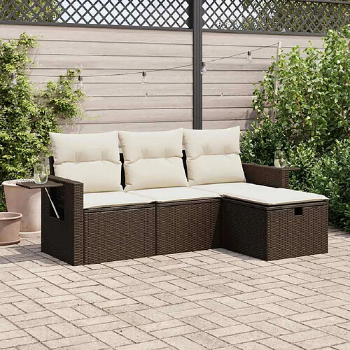 vidaXL Salon de jardin 4 pcs avec coussins marron résine tressée