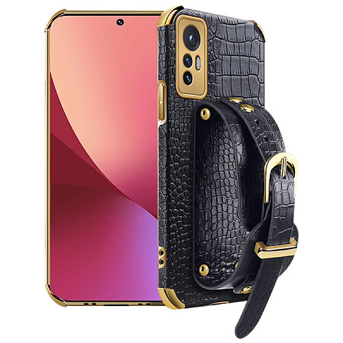 Coque en TPU + PU découpe précise, texture crocodile, galvanoplastie avec béquille noir pour votre Xiaomi 12 Pro