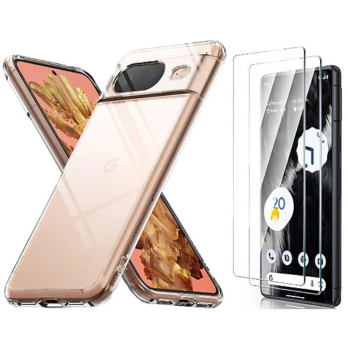 Coque Silicone Transparente + 2 Verres Trempes Pour Google Pixel 8 Little Boutik©