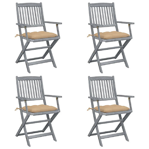 vidaXL Chaises pliables d'extérieur lot de 4 et coussins Bois d'acacia