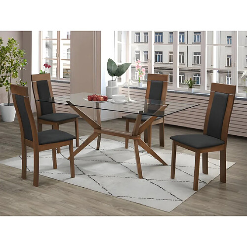 Vente-Unique Lot de 2 chaises BELINDA - Hêtre et tissu - Coloris : Noyer et anthracite