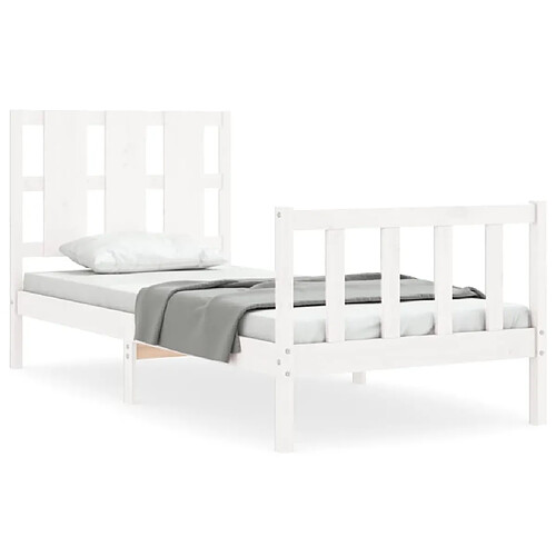 Maison Chic Cadre/structure de lit et tête de lit pour adulte - Lit Moderne Chambre blanc 100x200 cm bois massif -MN42143