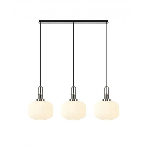 Luminaire Center Suspension 3 ampoules Nickel poli,opale