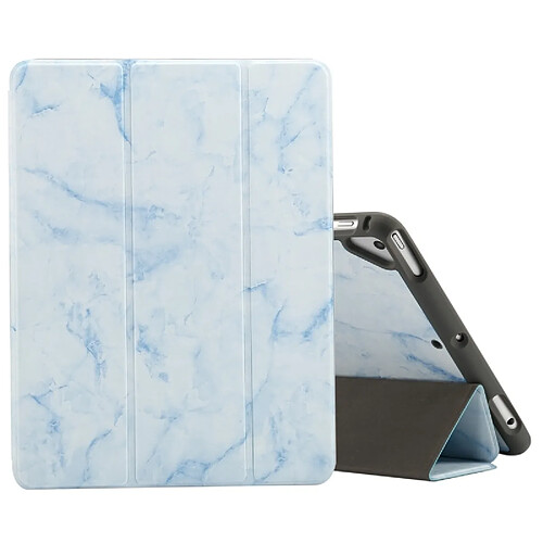 Wewoo Smart Cover Étui à rabat horizontal en motif de marbre pour iPad 9.7 2018, avec trois fentes supports & stylos pliants bleu