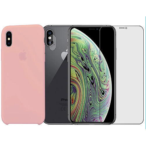 Protection intégrale Verre Trempé pour iPhone X + Verre Trempé Caméra Arrière + Coque souple silicone Rose Clair - Visiodirect -