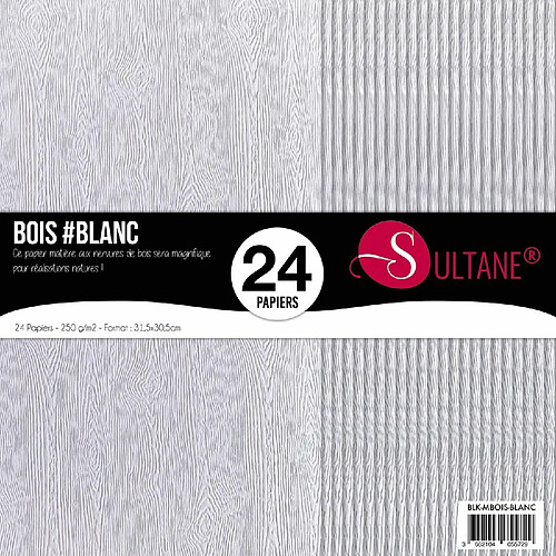 Sultane A 24 papiers Scrapbooking Texturé Bois Blanc - 300g/m2