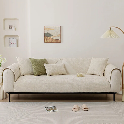 LUUCOZK Housse de siège de canapé antidérapante, protection de coussin de canapé - Beige blanc-70x120CM