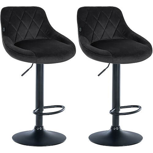 Decoshop26 Set de 2 tabourets de bar coutures décoratives losanges assise en velours noir et cadre en métal noir TDB10780