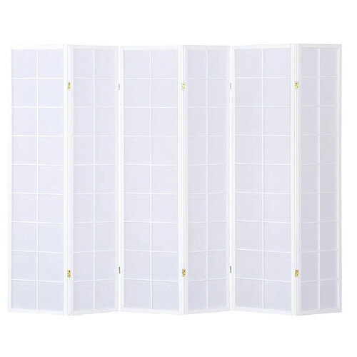 Pegane Paravent japonais grands carreaux bois blanc et papier de riz - 6 pans