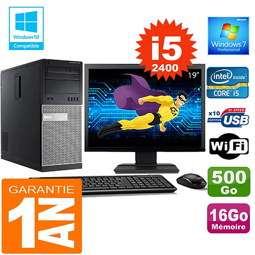 PC Tour DELL 7010 Core I5-2400 Ram 16Go Disque 500 Go Wifi W7 Ecran 19" · Occasion