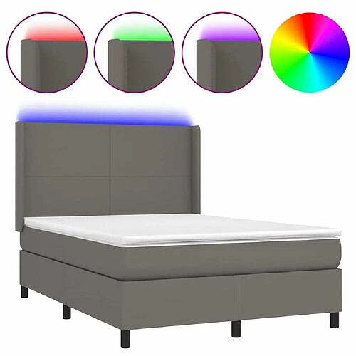 Maison Chic Lit adulte- Lit + matelas + LED,Sommier à lattes de lit matelas LED Gris 140x190cm Similicuir -GKD67984