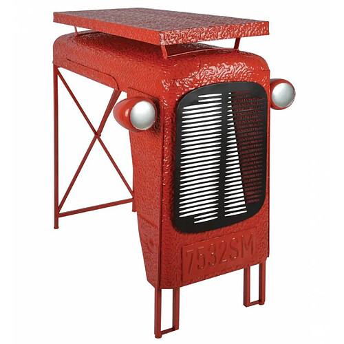 L'Héritier Du Temps Table Tracteur Rouge Console Bar Modèle Calandre de Tracteur en Acier 67x100x104cm