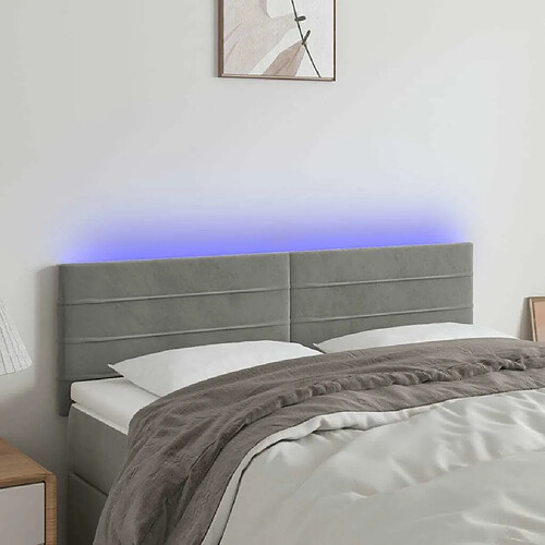 Maison Chic Tête de lit scandinave à LED,meuble de chambre Gris clair 144x5x78/88 cm Velours -MN43265