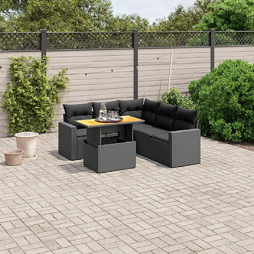 vidaXL Salon de jardin 6 pcs avec coussins noir résine tressée