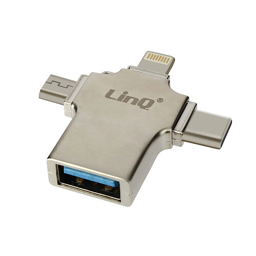 Adaptateur OTG 3 en 1 Lightning, USB-C et Micro-USB vers USB Compact LinQ Argent