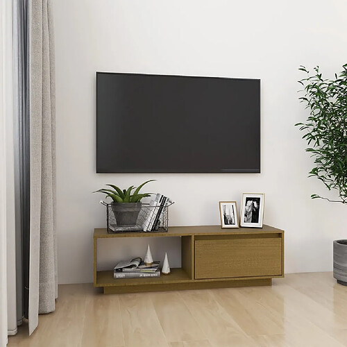 vidaXL Meuble TV Marron miel 110x30x33,5 cm Bois de pin massif